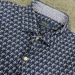 Polo Ralph Lauren Dress Shirt Mens 16/40-41 Slim Fit Blue Sailboat All Over